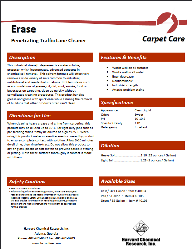 Harvard Erase Penetrating Traffic Lane Cleaner, Pre-spray, and Degreaser