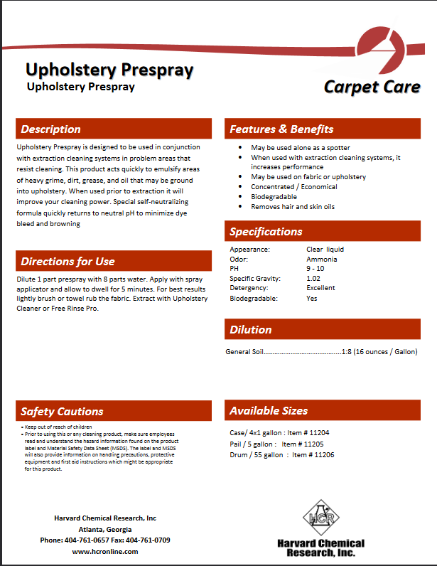 Harvard Upholstery Prespray