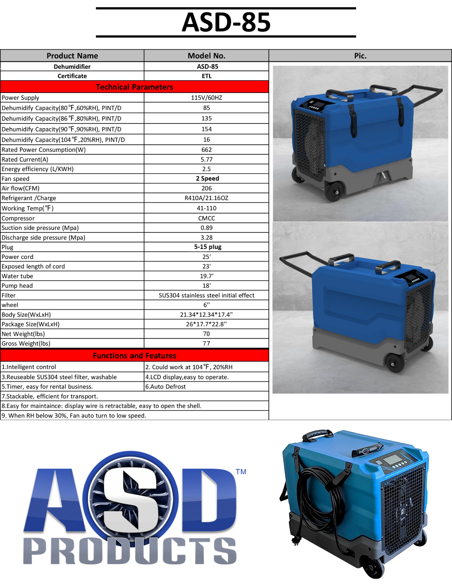 ASD-85 Dehumidifier